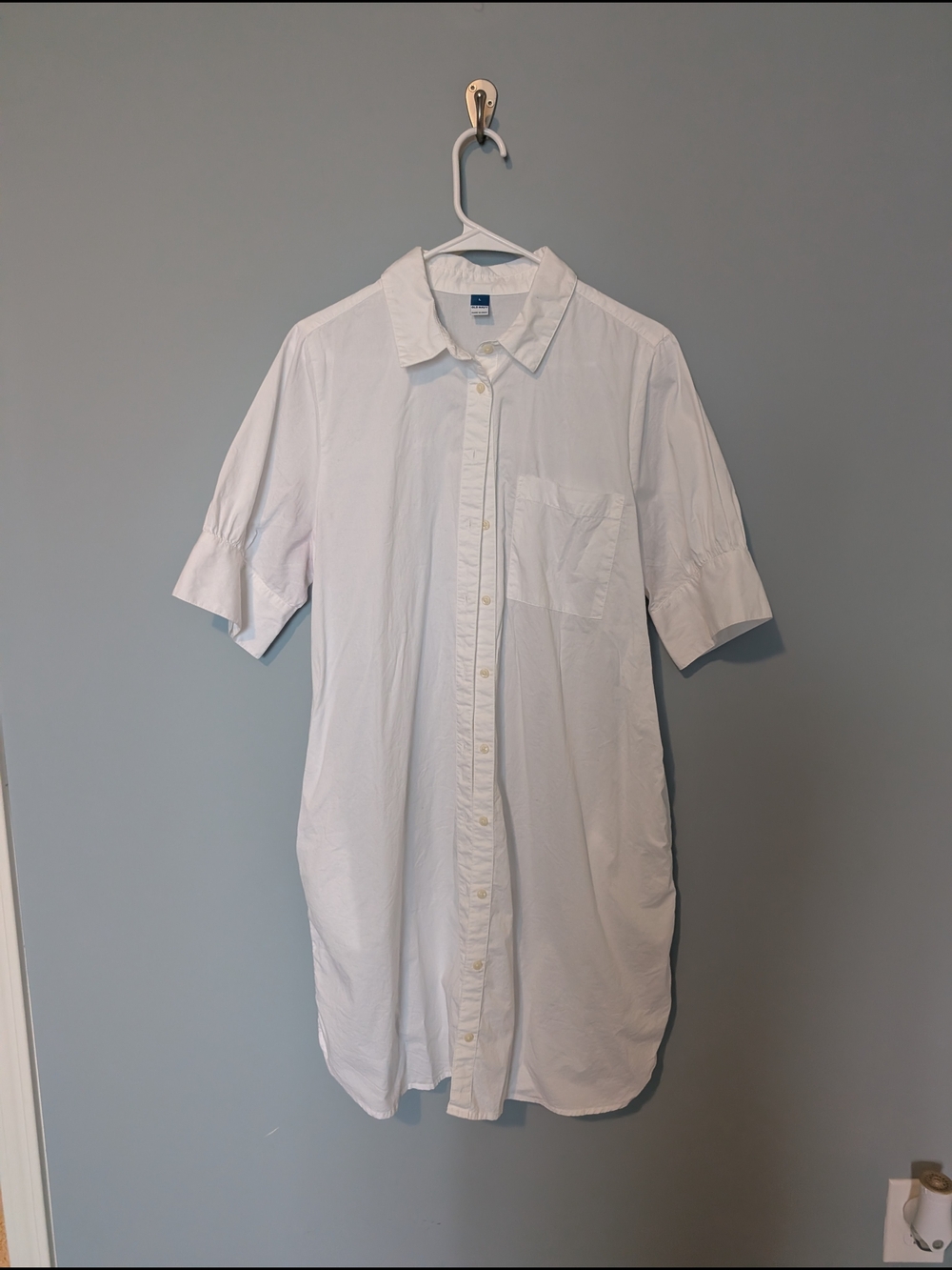 Old Navy White Short-Sleeve Button-Down Shirt Dress